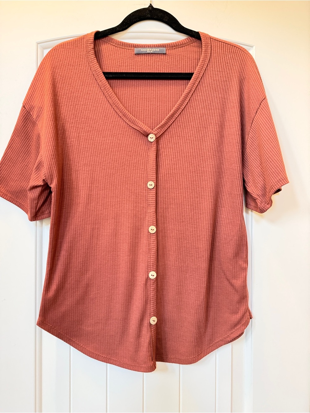Champagne Ribbed Button-Front Top - Coral